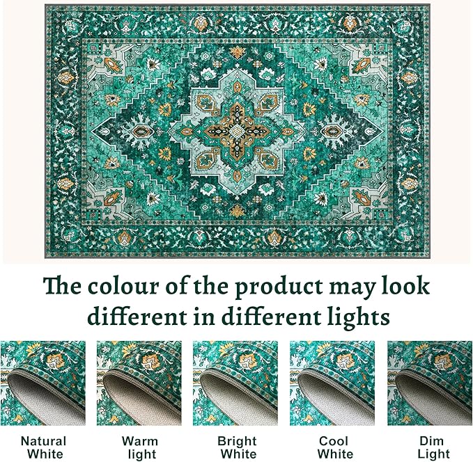 Tangsoo 5x7 Area Rug Washable Rugs for Living Room, Vintage Indoor Non Slip Large Area Rugs, Print Distressed Emerald Carpet, Soft Low Pile Foldable Floor for Bedroom Dining Room Dorm