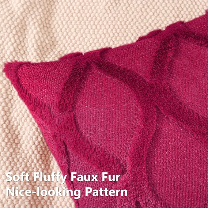 decorUhome Throw Pillow Covers 24x24 Inch Set of 2, Soft Plush Faux Fur Wool Burgundy Couch Pillow Covers, Decorative Neutral Pillow Cases for Bed Sofa Living Room Home Decor