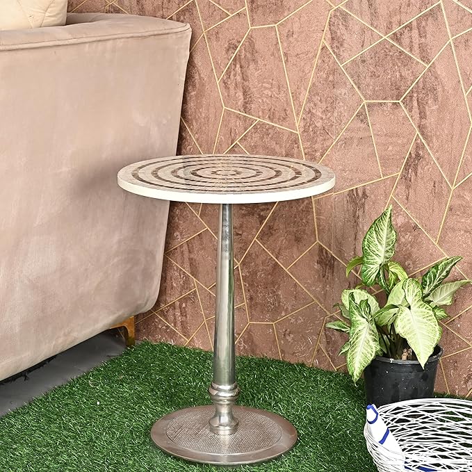 CLEENTABLE Mosaic Round End Table - Lightweight Handcrafted Accent Coffee Table with Durable Enamel Finish & Aluminum Legs Modern Side Table for Living Room, Bedroom & Balcony (Multi)