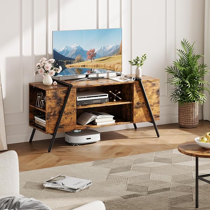 GAOMON TV Stand for 60 55 50 45 Inch TV, 47" Mid Century Modern Entertainment Center with Adjustable Open Shelves & Metal Legs, Industrial Media Console Table for Living Room, Rustic Brown