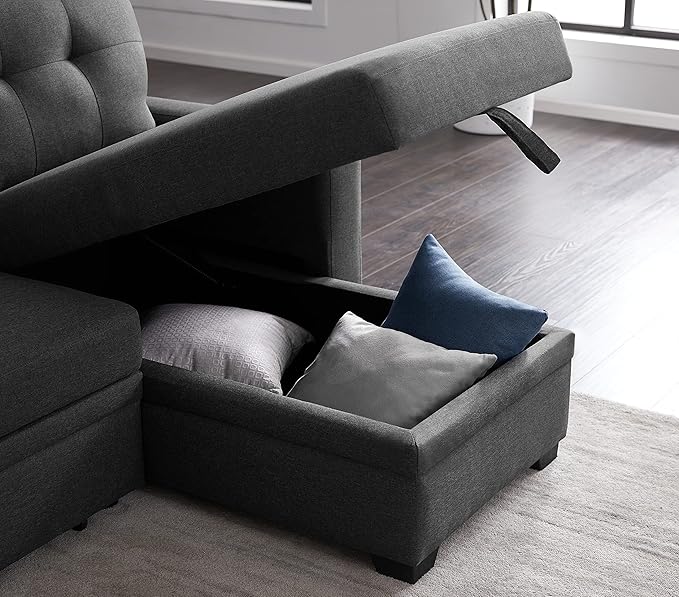 Devion Furniture Philly 4-in-1 Convertible L Shaped Couch with Pull Out Bed and Storage, Sectional Sleeper Sofa with Reversible Chaise for Living Room, Apartment, Bedroom, Office