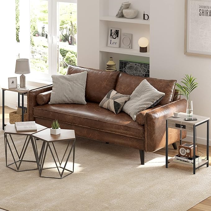 TUTOTAK End Table with Charging Station, Side Table with 2 USB Ports and 2 Outlets, 21.8”H 2-Tier Nightstand with Storage Shelf, Sofa Table TB01BG025 (1 pc)