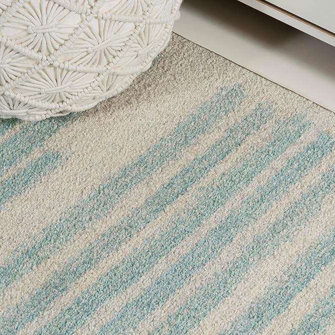 JONATHAN Y Khalil Modern Berber Stripe Cream/Turquoise Runner Rug, 2x8, Contemporary, Bohemian, Easy-Cleaning for Living Room, Bedroom, Kitchen, Pet Friendly, Non-Shedding (MOH207B-28)