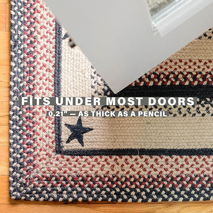 Homespice Gloucester Jute Braided Rug 20x30in Rect Black-Tan-Red Natural Jute Rug. Uses- Indoor Entryway, Kitchen Rug, Bedroom Doorway Reversible, Rustic, Country, Primitive, Farmhouse Decor