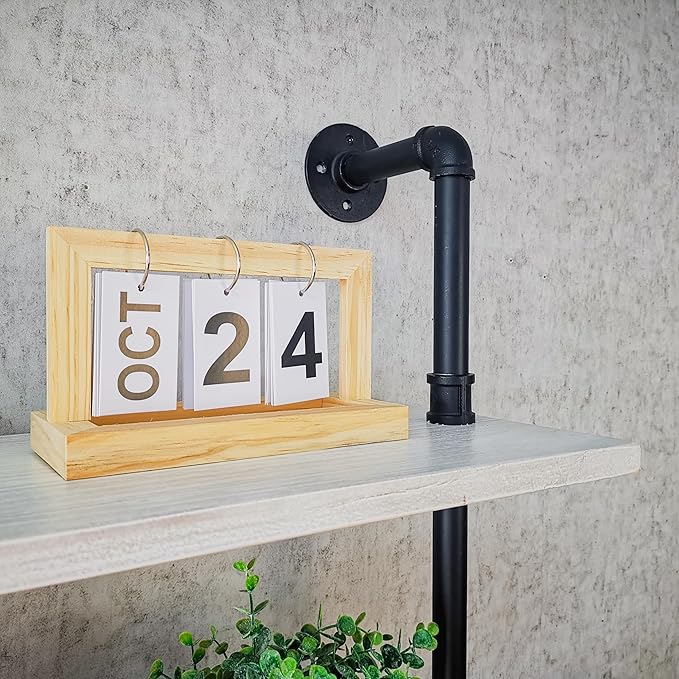 Pipe Shelves, Wall Mounted Wood Metal Industrial Shelves, Ladder Bookshelf for Living Room (White, 10" D x 30" W x 82.5" H)