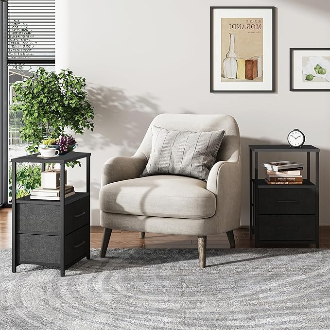 TUTOTAK End Table, Night Stand, Side Table, Nightstand with Cloth Drawer, Bedside Table for Livingroom, Bed Room, Black TB01BK087