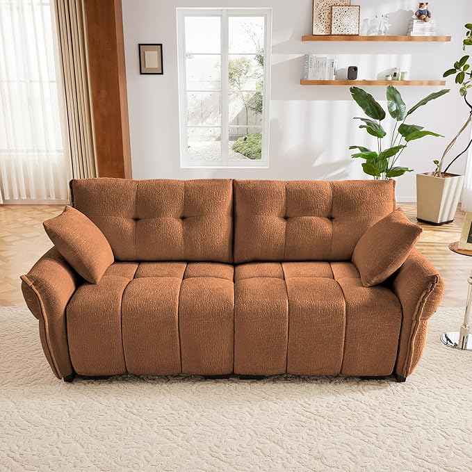 Modern Chenille Fabric 2-Seat Loveseat Sofa, Premium Upholstery Living Room Couch with Tufted Backrest & Comfortable Armrests and High-Resilience Memory Foam Cushions,Orange