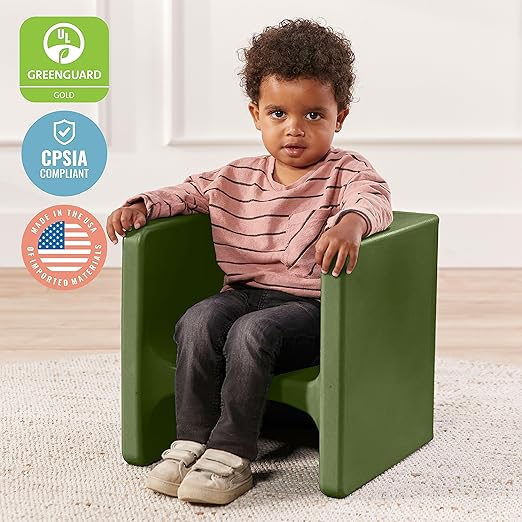 ECR4Kids Tri-Me Table and Cube Chair Set, Multipurpose Furniture, Hunter Green, 3-Piece