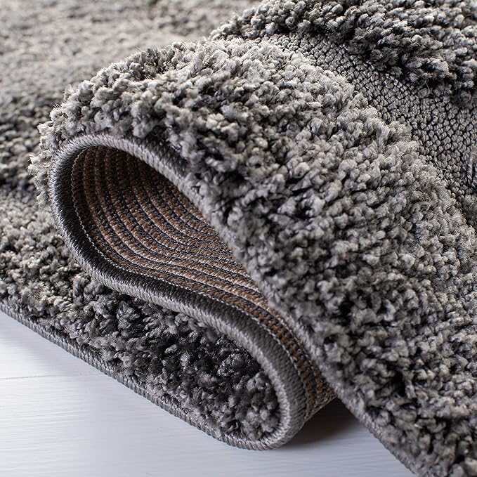 SAFAVIEH Florida Shag Collection Area Rug - 5' Square, Grey, Scroll Design, Non-Shedding & Easy Care, 1.2-inch Thick Ideal for High Traffic Areas in Living Room, Bedroom (SG455-8013)
