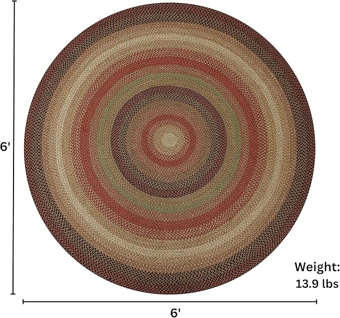 Gingerbread Brown Round Braided Rugs, Jute, 6' - Perfect Country Decor for Living Room, Dining Room, Everywhere