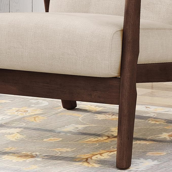 Ball & Cast Accent Chair Wide Armrest Mid-Century Lounge Living Room Chairs with Button Tufting,Wood Frame Seating Furniture for Bedroom,Apartment,Beige