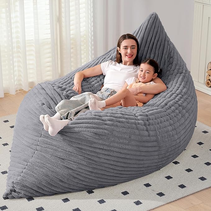 HABUTWAY 4-in-1 Bean Bag Chair, Convertible Chair with High-Density Memory Foam Filling & Machine Washable Cover, Giant Bean Bag Chair for Adults (Grey)