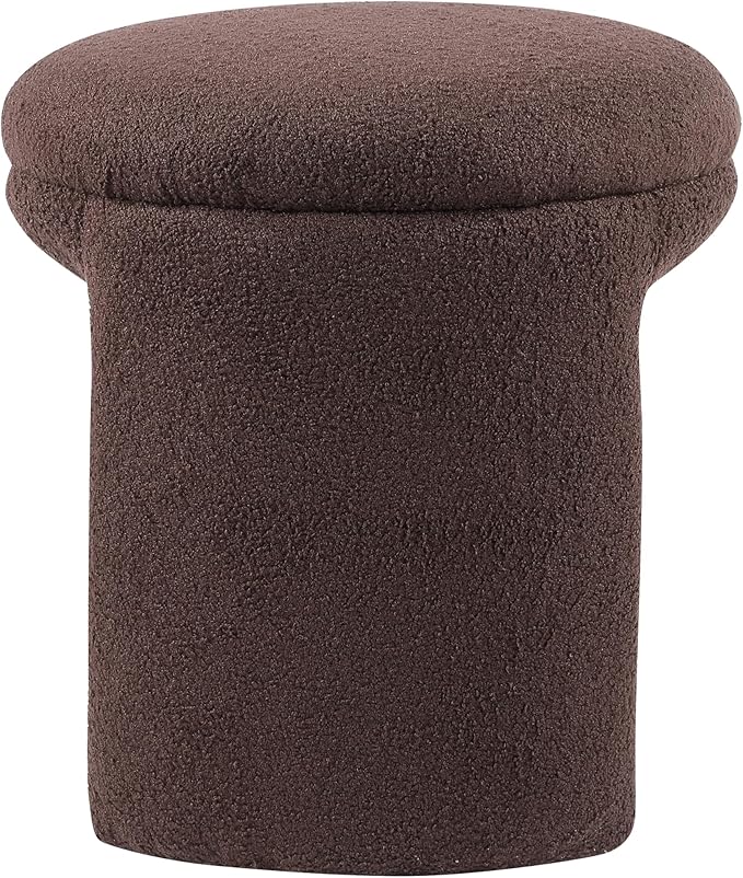 Furniture of America Rami Modern 18-inch Solid Wood Upholstered Ottoman with Pedestal Base, Vanity Stool Chair, Small Foot Stool for Bedroom, Living Room, Entryway, Brown