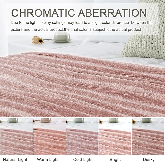 Chenille Throw Blanket for Couch 60"X 80" Twin, Soft Cozy Throws with Fringe Tassel for Bed Sofa Chair Cover, Lightweight Knitted Decorative Boho Blankets for Living Room, Dusty Pink