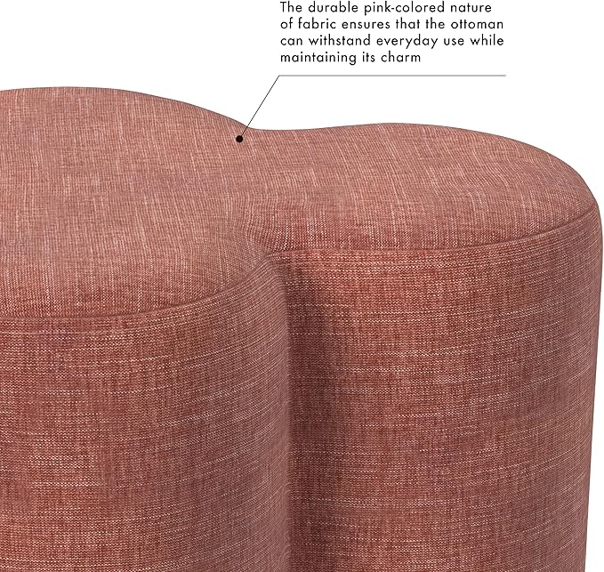 HomePop Upholstered Clover Shaped Ottoman (No Lid, Seat Only) Home Décor | Foot Rest Pouf – Pink Chenille