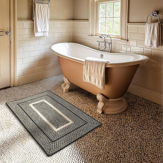 Manchester Jute Braided Rugs 20x30 - Primitive Style Black and Tan Rug to Use in Country Kitchen, Entryways and Bathrooms