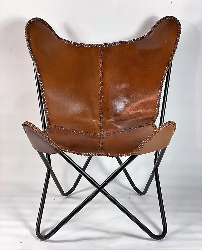 Brown Saddle Butterfly Modern Chair - Genuine Leather