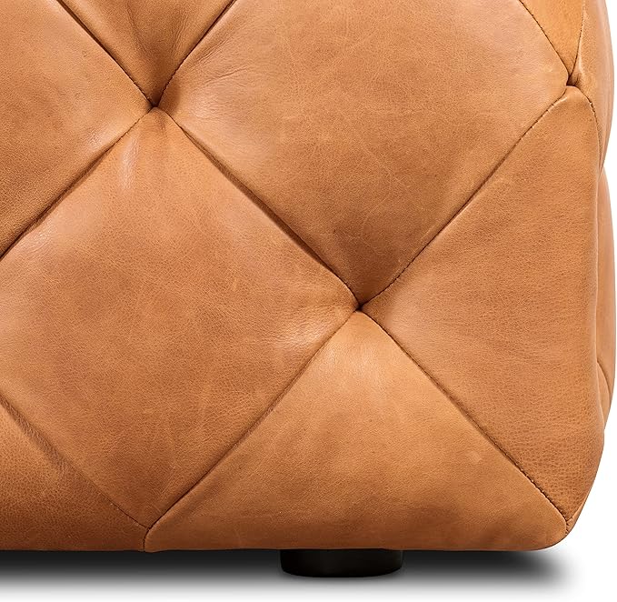 POLY & BARK Turin Ottoman in Full-Grain Pure-Aniline Dyed Italian Tanned Leather in Cognac Tan