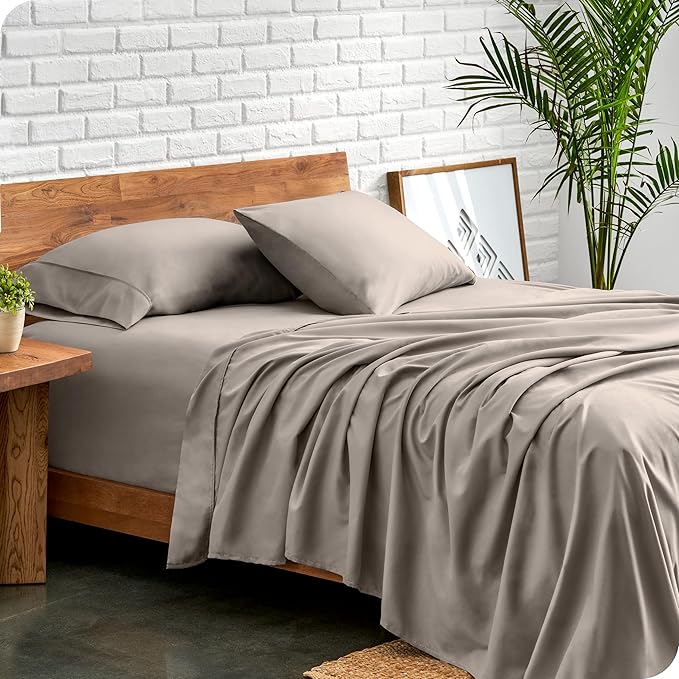 Bare Home Twin XL Sheet Set - 1800 Ultra-Soft Microfiber Twin Extra Long Bed Sheets - Double Brushed - Deep Pockets - Easy Fit - Extra Soft - 3 Piece Set - Bed Sheets & Pillowcases (Twin XL, Khaki)