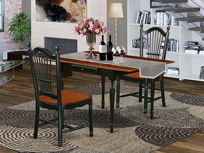East West Furniture MZDO3-BCH-W 3 Piece Dining Set Contains a Rectangle Dining Table with Dropleaf and 2 Kitchen Chairs, 36x54 Inch, Black & Cherry