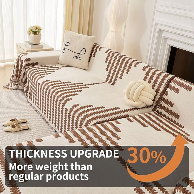 HAOMAIJIA Boho Sofa Covers Couch Covers for 2 Cushion Couch Sofa Pet Friendly Soft Thick Non Slip Couch Cover for Dogs Washable Sectional Couch Covers L Shape Furniture Protector (Brown, 71"x102")