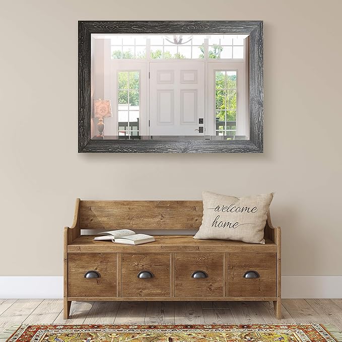 Black Rustic Mirror Rectangular Barnwood Framed Wall Mirror for Home Decor, Vertical or Horizontal Hanging, 41x29