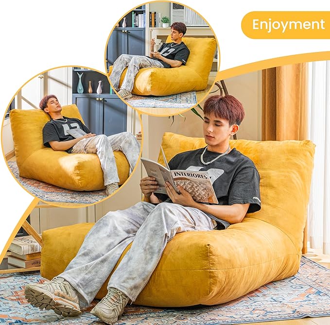 Bean Bag Chair Lazy Bean Bag Sofa, Floor Beanbag Chairs with Stuffed High-Density Foam, Memory Foam Bean Bag Sofa for Living Room, Bedroom and Office