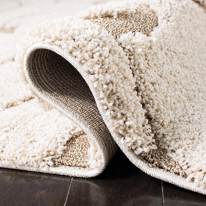 SAFAVIEH Florida Shag Collection Runner Rug - 2'3" x 7', Cream & Beige, Scroll Design, Non-Shedding & Easy Care, 1.2-inch Thick Ideal for High Traffic Areas in Living Room, Bedroom (SG455-1113)