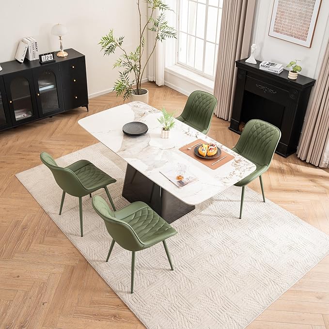 YOUNIKE Dining Chairs Set of 2 with High Backs Mid Century Modern Kitchen & Dining Room Chairs Faux Leather Upholstered Wide Accent Chair Comfortable Padded Living Wating Room Chair Olive Green