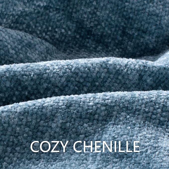 Chenille Throw Blanket for Couch 50"X 60", Soft Cozy Throws with Fringe Tassel for Bed Sofa Chair Cover, Lightweight Knitted Decorative Boho Blankets for Living Room, Dusty Blue