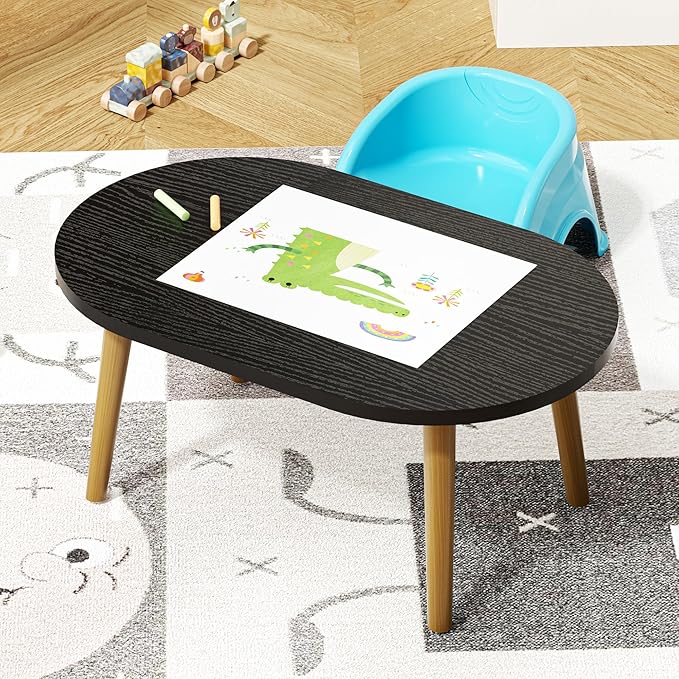 Small Coffee Table for Small Space, Low Table, Floor Table Desk for Sitting on The Floor, Japanese Coffee Table for Living Room, Tatami Tea Tables with Solid Wood Legs, Oval Coffee Tables, Black