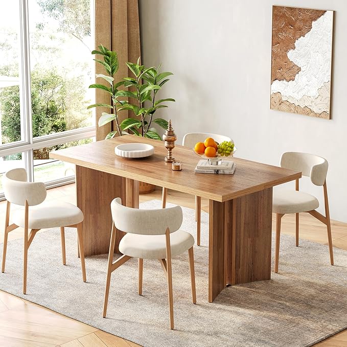 LITTLE TREE Wooden Dining Table Set for 6, 63-Inch Rectangle Kitchen Table, Modern Dinner Table for Home Dining Room, Kitchen Room, Brown