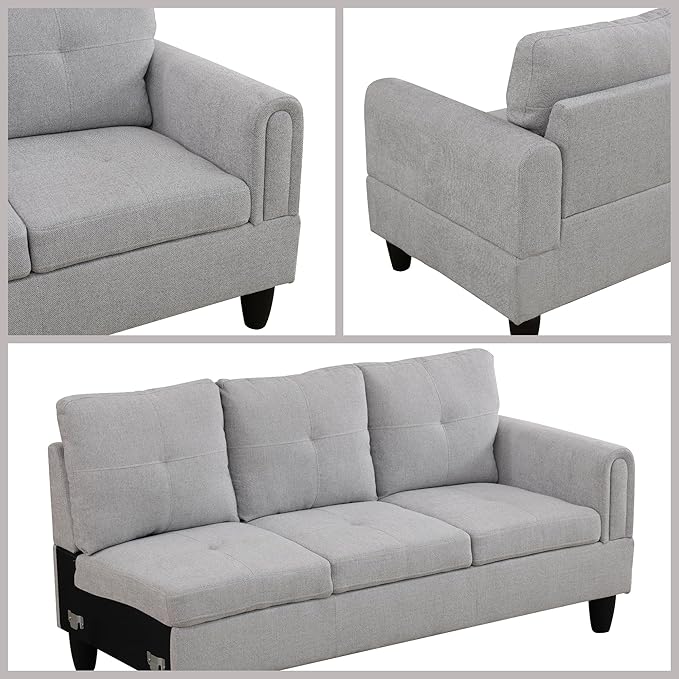 L Shaped Couch Sectional Couches with Chaise, 3 Pieces Modular Convertible Sofa for Living Room Furniture Sets and Small Apartment, Grey