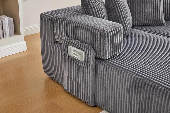 Eafurn DIY Combination Compression Modular Sectional Sofa with Double Chaise Lounge, 146" Oversized U Shaped Boneless Couch with Deep Seat Convertible Sleeper Sofabed w/Throw Pillows
