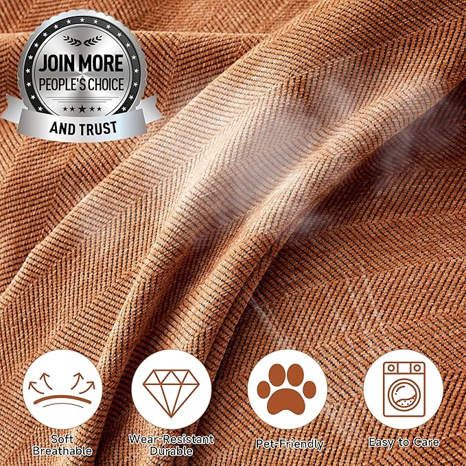 STACYPIK Orange Chenille Couch Cover for Dog, Sofa Covers for Sofa, Furniture Protector for 3 Cushion Couch, Lovetseat Cover for L Shaped, Non Slip Pumpkin Sectional Sofa Cover Pet-Friendly-91X134IN