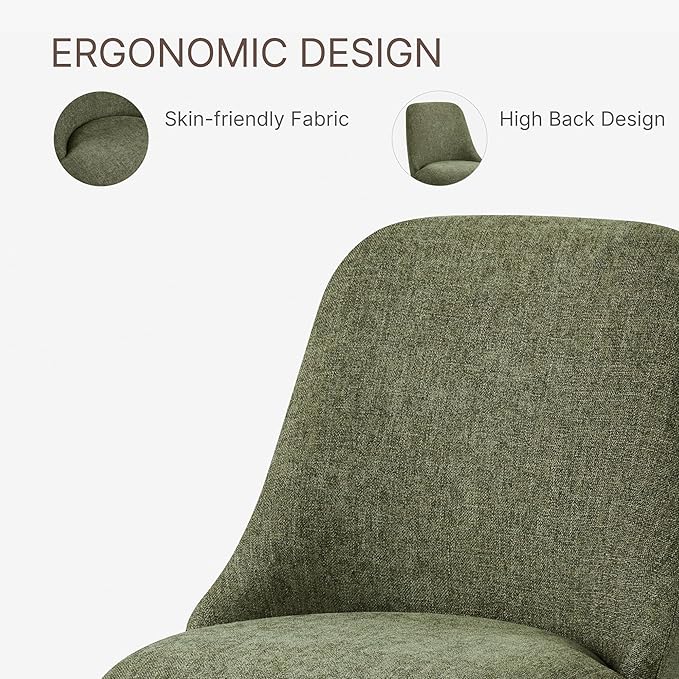 Swivel Dining Chair Mid Century Modern DeskChair High Back Upholstered Linen Fabric SideChair for Kitchen Diningroom Bedroom,Moss Green,2 Box