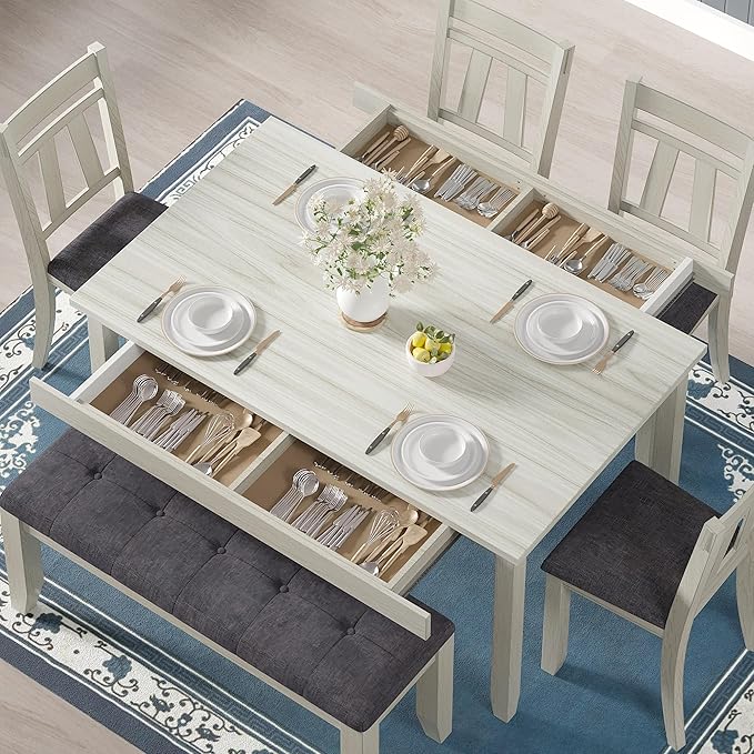 Solid Wood Dining Table, Part of Dining Table Set- Mix and Match Table, Chair, and Bench Sold Separately for Dining Room, Kitchen, Grey