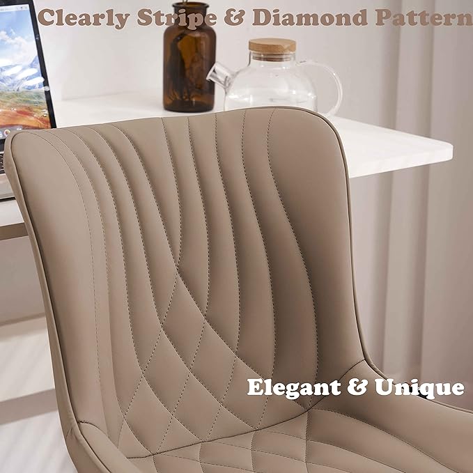 YOUTASTE Dining Chairs Set of 2 Upholstered Mid Century Modern Kitchen Dining Room Chairs Armless Faux Leather Accent Chairs Metal Vanity Lounge Chair with Back for Living Room Bedrooms,Khaki