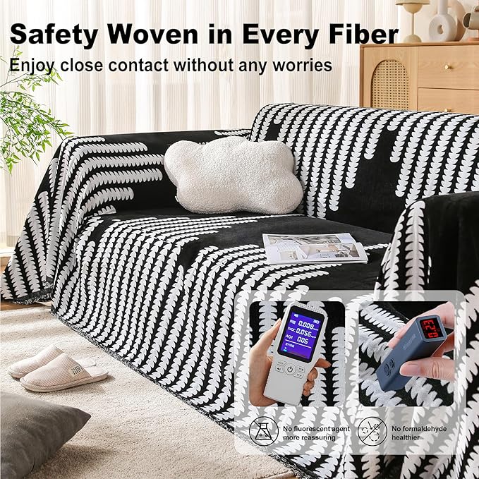 Boho Couch Cover, Sofa Cover, Sofa Covers for 2 Cushion Couch, Washable Sectional Couch Covers for Dogs Pet Furniture Protector Couch Cover Blanket for Living Room (2# Black, 71" x 102")