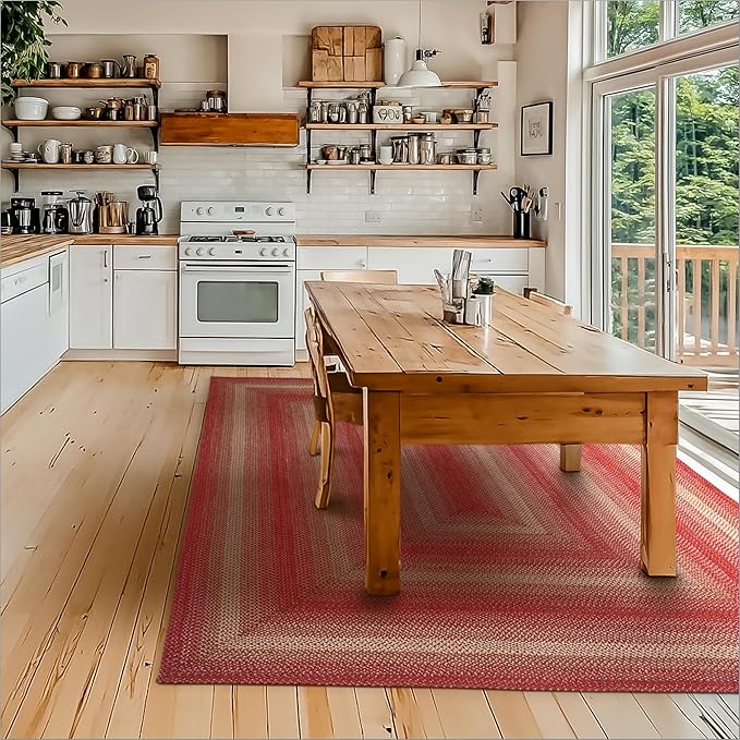 Homespice Apple Pie Jute Red 6x9' Braided Rug for Living Room, Bedroom Rug and Dining Room. Pet Friendly. Decor Styles- Farmhouse Rug, Rustic, Vintage, Cottage, Primitive, Country, Boho Rug