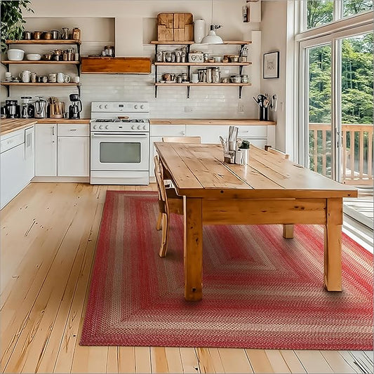 Homespice Apple Pie Jute Red 6x9' Braided Rug for Living Room, Bedroom Rug and Dining Room. Pet Friendly. Decor Styles- Farmhouse Rug, Rustic, Vintage, Cottage, Primitive, Country, Boho Rug
