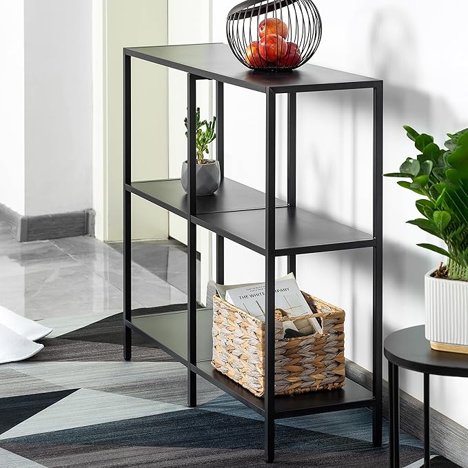 HDANI 31.5 Inch Metal Console Table with 3 Tier Strage Shelves,Narrow Entryway Table,Modern Sofa Tables for Entryway, Living Room,Bedroom,Black