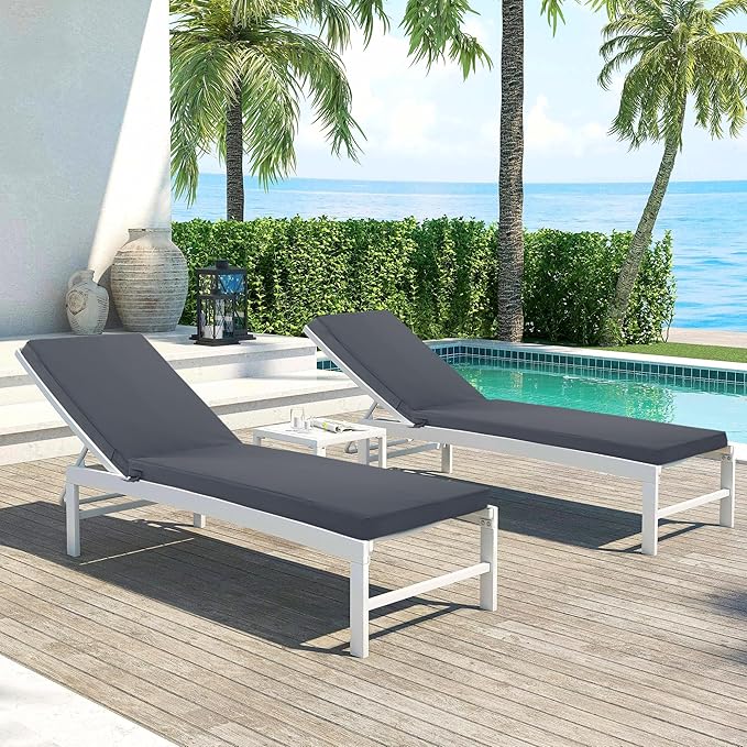 Chaise Lounge Cushions Outdoor Set of 4 - Waterproof and Fade Resistant Sun Lounger Replacement Cushions - Patio Lounger Pads with Removable Cover for Pool, Deck, 72 x 21 x 3 Inch, Dark Grey