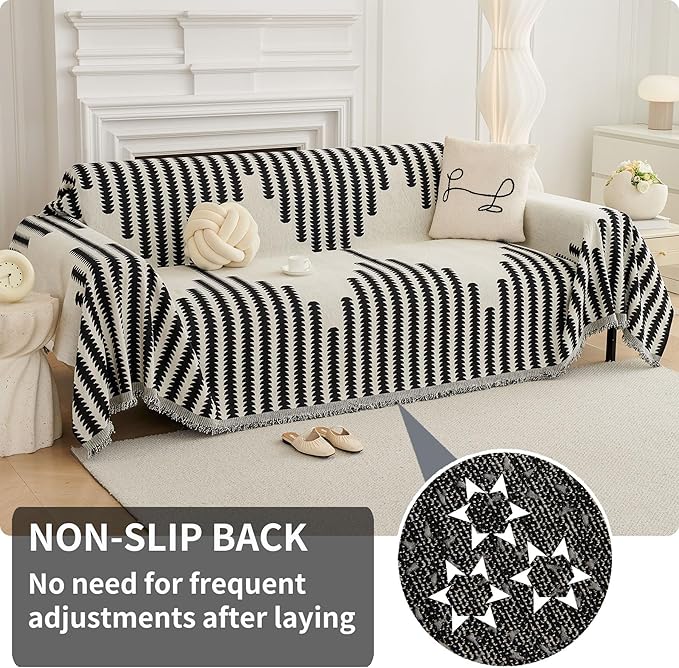 HAOMAIJIA Boho Sofa Covers Couch Covers for 3 Cushion Couch Sofa Pet Friendly Soft Thick Couch Cover for Dogs Washable Sectional Couch Covers L Shape Furniture Protector (Black, 91"x118")