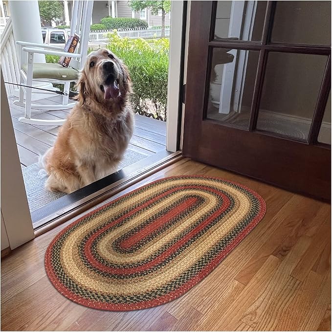 Highland Multicolor Jute Braided Oval Rug, 20x30 - Warm Country and Lodge Decor, Perfect for Laundry Rooms, Kitchens and Entryways - Reversible and Easy to Clean