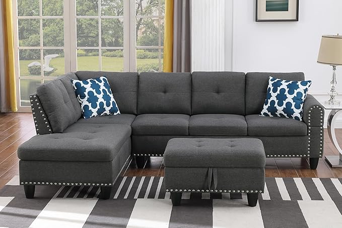 Halibur Sectional Sofa or Couch with Ottoman for Living Room, Apartment, Bedroom, Office
