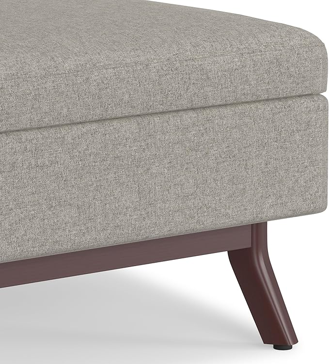 SIMPLIHOME Owen 34 inch Wide Mid Century Modern Rectangle Coffee Table Storage Ottoman in Cloud Grey Polyester Fabric, Assembled, For the Living Room, Entryway and Family Room