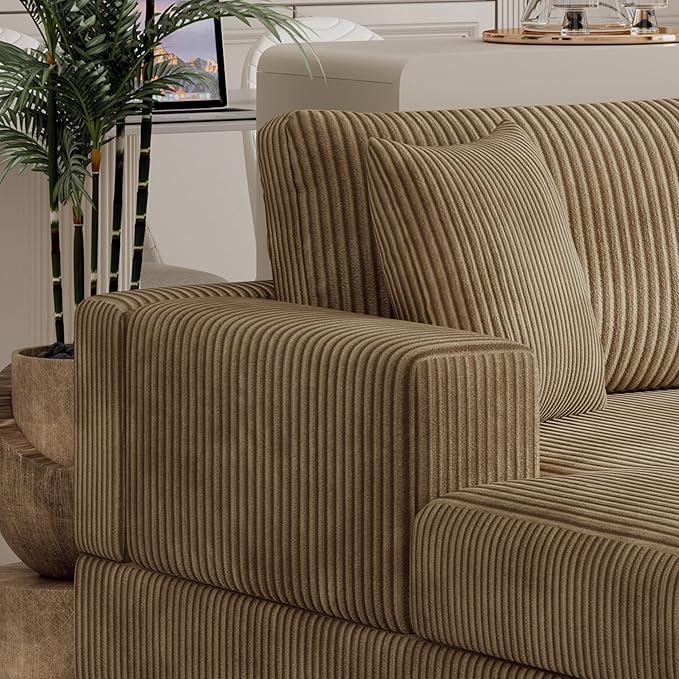 Oversized Symmetrical U Shaped Modular Sectional Sofa with Double Chaise Lounge , Reversible Corduroy Upholstered Sofa Extra Wide Deep Seat Sleeper Sofas Couches w/ 2 Pillows for Living Room Apartment