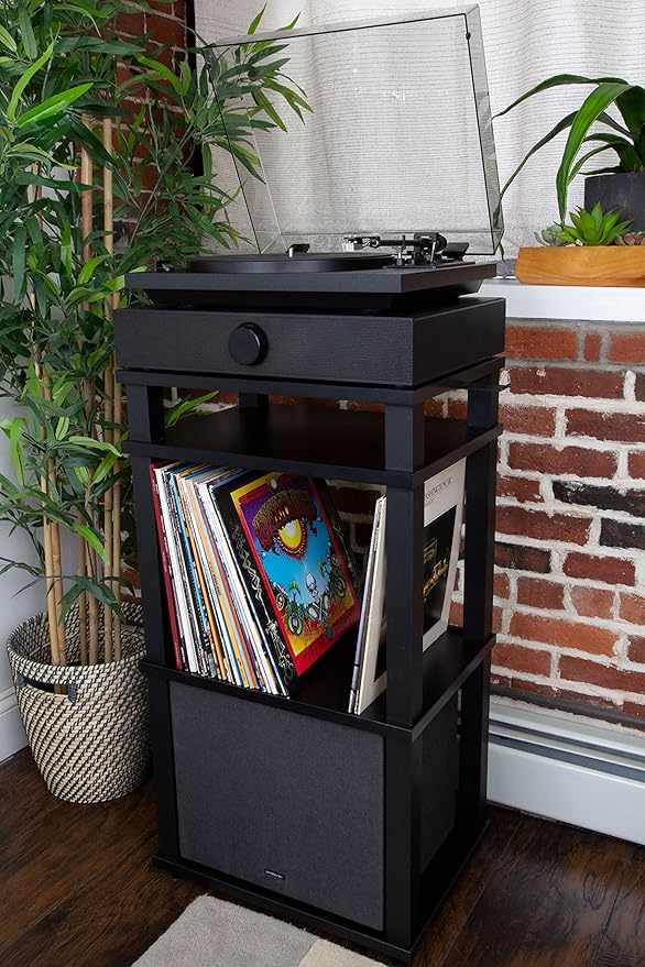 Andover Audio SpinStand Rack for Records and Audio Components - Metal-Reinforced, Holds 150 LPs, Optimum Height & Storage Space, Ideal for Turntables, Vinyl, SpinBase Systems (Black)