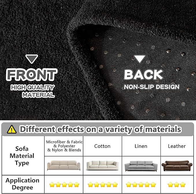 MYSKY HOME Black Couch Covers for Reclining Couch, Non-Slip Sectional Sofa Cover for Dog, Couch Covers for Sofa, Pet Couch Protector, Chair Covers Sofa Slipcovers Washable Furniture Covers, 71"x 91"